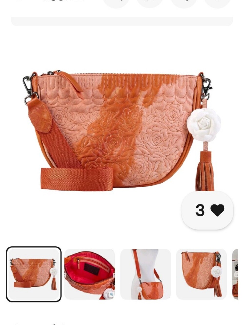 Sharif Orange Marble Quilted Crossbody with Floral Tassel